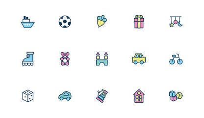 Sticker - bundle of child toys set icons fill style