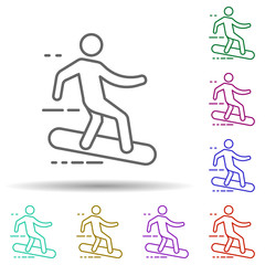 Sticker - Surfer on the board multi color icon. Simple thin line, outline vector of speed icons for ui and ux, website or mobile application