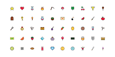 bundle of 8 bits pixelated style icons