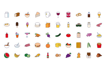 Poster - bundle of food and drinks icons