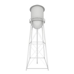 Water tower. Industrial construction with water tank. 3d render isolated on white