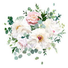 Wall Mural - Dusty pink blush rose, white and creamy woody peony flowers