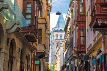 Wall Mural - Old Istanbul street and the Galata Tower, Turkey