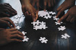 © successphoto - Closeup hand of business people connecting jigsaw puzzle with sunlight effect, Business solutions and represent team support and help concept, success and strategy concept
