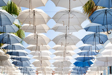 Colorful Umbrellas As A Shade Decoration In A Street In Abu Dhabi