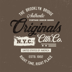 Wall Mural - New York Theme. Vintage Textured Design for T Shirt. Print, Logo, Poster. Vector Illustration.