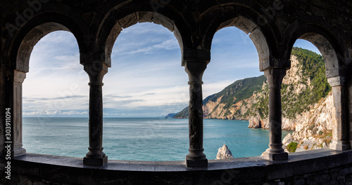 View of the Ligurian coast near Cinque Terre from the window of St Tableau sur Toile
