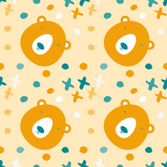 Aufkleber - Vector hand drawn seamless pattern with bear. Ornament with cute animal. Cartoon background. Flat style illustration.