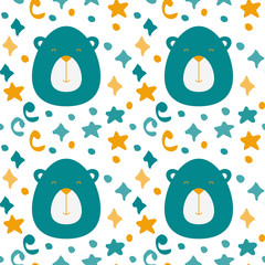 Aufkleber - Vector hand drawn seamless pattern with bear. Ornament with cute animal. Cartoon background. Flat style illustration.