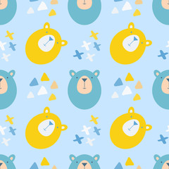 Aufkleber - Vector hand drawn seamless pattern with bear. Ornament with cute animal. Cartoon background. Flat style illustration.