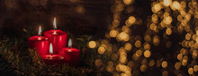 Four Advent Burning Candles, Christmas Decoration, Postcard Concept, Banner