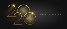 New Year 2020 Gold Glitter Black Background Card