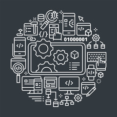 web & app developer outline illustration concept.