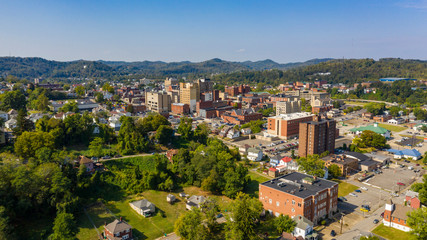 Sticker - Bright Sun Late Afternoon Aerial Perspective Clarksburg West Virginia