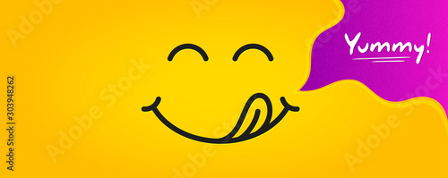 Cuadros en Lienzo Yummy smile emoticon with tongue lick mouth