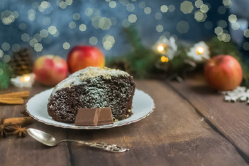 Wall Mural - Christmas healthy brownie cake in the style of paleo gluten-free. Dairy-free dessert