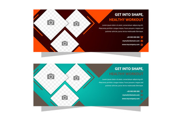 Wall Mural - Set of Banner template layout design. cover, catalog. Creative modern concept with squares and urban styled photo. more photo collage. - Vector. Social networks. Design cover for sports, jogging, gym