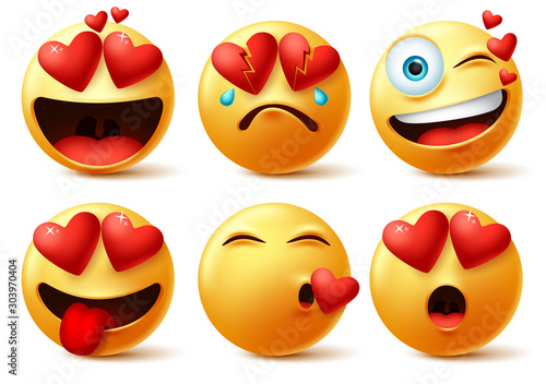 Fotografía Emoticon and emoji with heart vector faces set