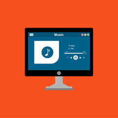 Wall Mural - Music player app interface vector color template. Media player navigation screen. Flat UI, GUI. Playing audio, radio. Easy to edit and customize