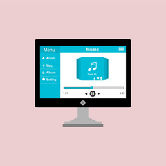 Wall Mural - minimalistic media player user interface with panel control in modern flat design for web banner, business presentation, advertising material.