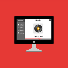 Wall Mural - minimalistic media player user interface with panel control in modern flat design for web banner, business presentation, advertising material.