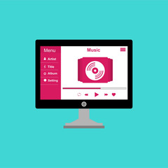 Wall Mural - minimalistic media player user interface with panel control in modern flat design for web banner, business presentation, advertising material.