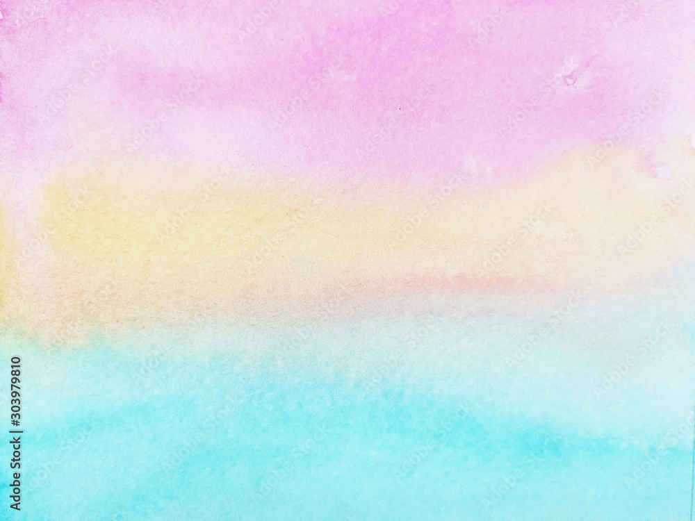 watercolor hand drawn on paper pastel background pink yellow and blue.  - obrazy, fototapety, plakaty 
