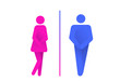 Toilet symbols, man and woman sanitary restroom. WC sign. Urinary incontinence, bladder problems. Funny vector illustration isolated on white background.