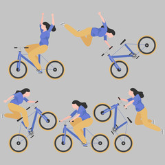 A set of cyclists in a stylized style