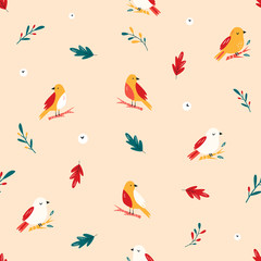 Wall Mural - Seamless pattern with cute birds. Vector design