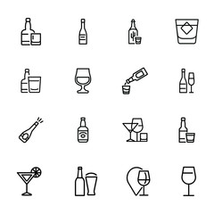 Sticker - Alcohol line icon set. Set of line icons on white background. Drinking concept. Tequila, whiskey, vodka. Vector illustration can be used for topics like beverage, cafe, bar