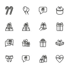 Sticker - Boxing day line icon set. Set of line icons on white background. Christmas concept. Candy cane, gift box, balloons. Vector illustration can be used for topics like new year, festivals, Christmas