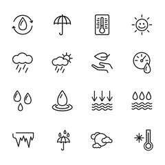 Sticker - Forecasting line icon set. Set of line icons on white background. Environment concept. Rain, cloud, sunshine. Vector illustration can be used for topics like nature, environment, season