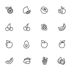 Wall Mural - Fruit line icon set. Lemon, apple, cherry. Food concept. Can be used for topics like vegan diet, organic nutrition, health care