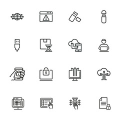 Sticker - Hacking line icon set. Programmer, computer, memory stick. Information technology concept. Can be used for topics like antivirus, data safety, programming