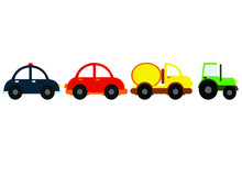 Four Kids Cartoon Cars (red, Yellow, Green, Blue). Small Toy Car