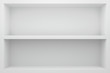 © Lemonsoup14 - Front view of empty shelf on white table showcase and wall background with modern minimal concept. Display of backdrop shelves for showing. Realistic 3D render.