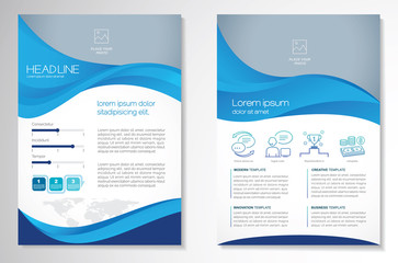 Template vector design for Brochure, AnnualReport, Magazine, Poster, Corporate Presentation, Portfolio, Flyer, infographic, layout modern with blue color size A4, Front and back, Easy to use and edit.