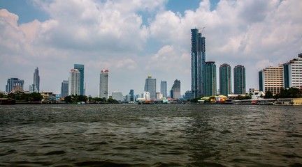  Bangkok city skyline and Chao Phraya river, Bangkok, Thailand