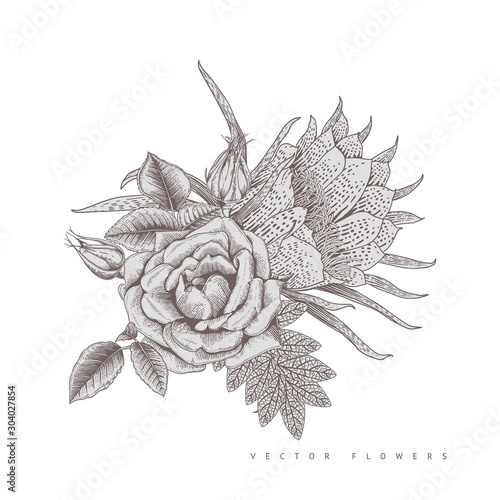 Bouquet with tropical flowers, can be used as greeting card, invitation card ...