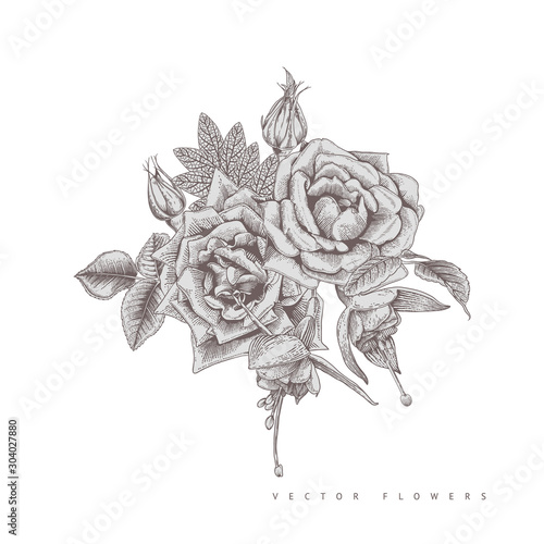 Bouquet with tropical flowers, can be used as greeting card, invitation card ...