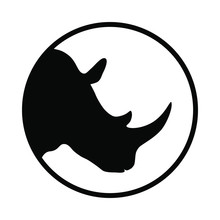 Rhino Graphic Icon. Head Rhinoceros Sign In The Circle Isolated On White Background. Wildlife Symbol. Vector Illustration