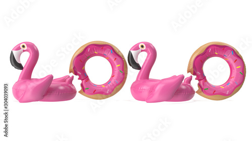 Happy New Year Text Design 3d Illustration With Flamingo And Donuts Pool Numbers On White Background 3d Rendering Adobe Stock でこのストックイラスト を購入して 類似のイラストをさらに検索 Adobe Stock