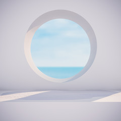 Aufkleber - Winter scene with geometrical forms, circle frame. sea view. 3D render background.