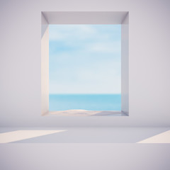 Aufkleber - Winter scene with geometrical forms, square frame. sea view. 3D render background.