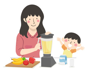 Poster - Kid Boy Mom Fruit Smoothie Illustration