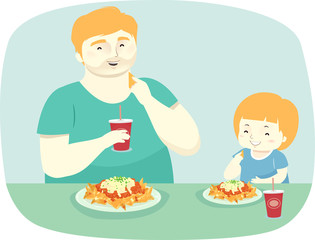 Sticker - Kid Man Father And Son Eat Nachos Illustration