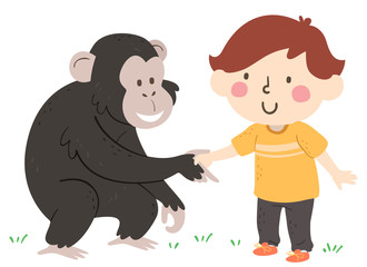 Wall Mural - Kid Boy Chimpanzee Hand Greet Illustration