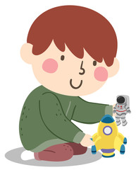 Sticker - Kid Boy Play Space Toy Illustration