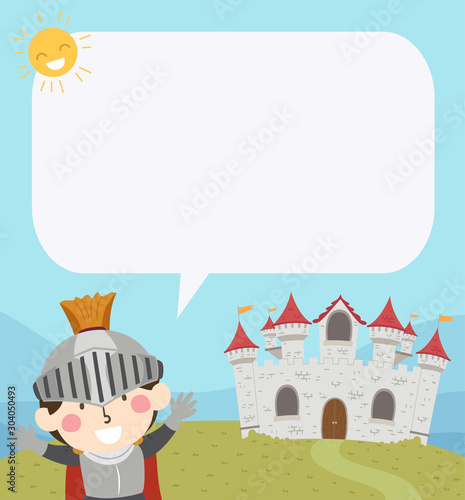 Kid Boy Knight Castle Speech Bubble Illustration